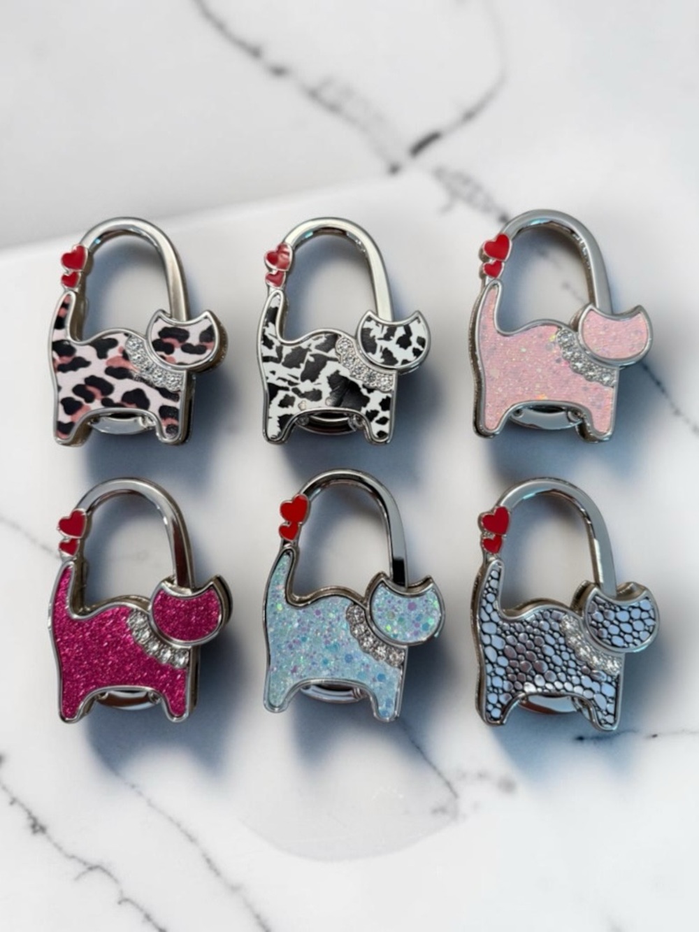 Sparkle Cat Purse Hook - Pink, Light Pink, Fuchsia, Blue, Silver, Black Patterns